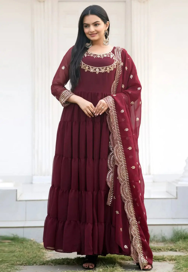 Maroon Georgette Readymade Long Anarkali Suit