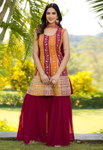 Load image into Gallery viewer, Maroon Georgette Readymade Sharara Suit
