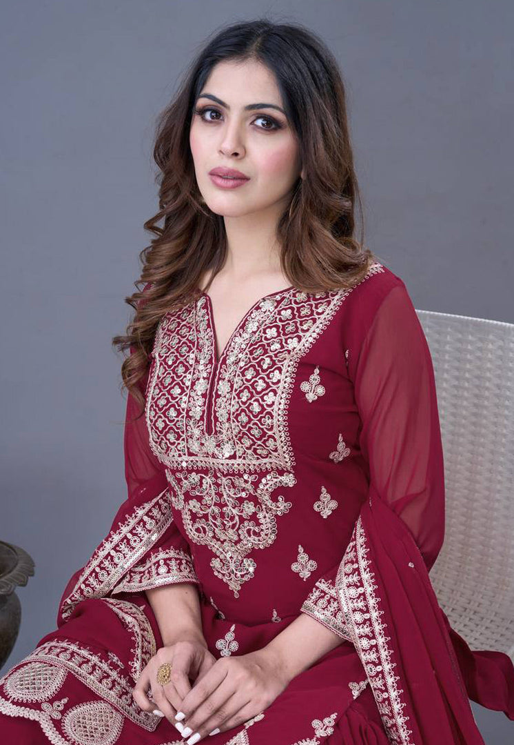 Maroon Georgette Readymade Sharara Suit
