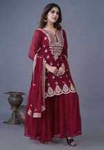 Load image into Gallery viewer, Maroon Georgette Readymade Sharara Suit
