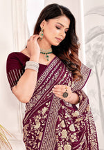 Load image into Gallery viewer, Maroon Georgette Saree With Blouse
