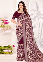 Load image into Gallery viewer, Maroon Georgette Saree With Blouse

