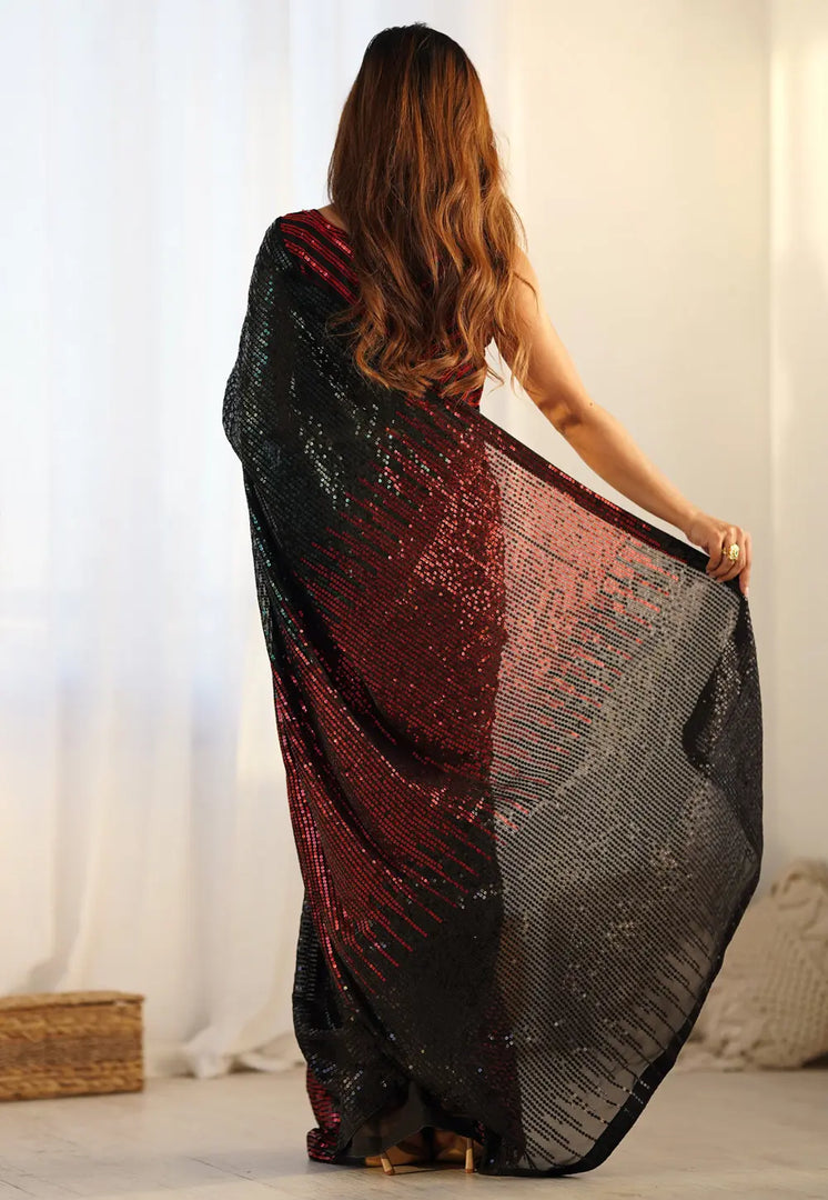 Maroon Georgette Saree With Blouse