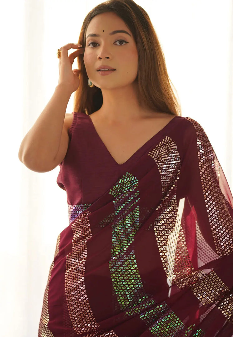 Maroon Georgette Saree With Blouse