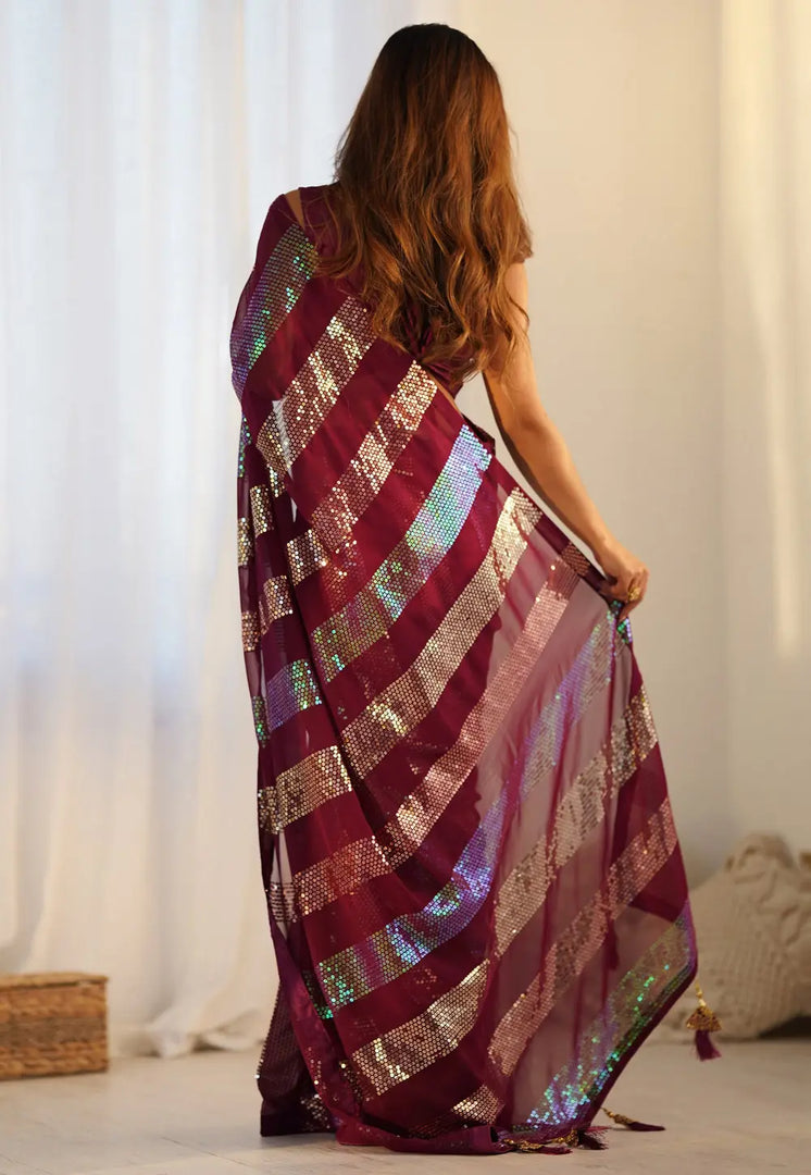 Maroon Georgette Saree With Blouse