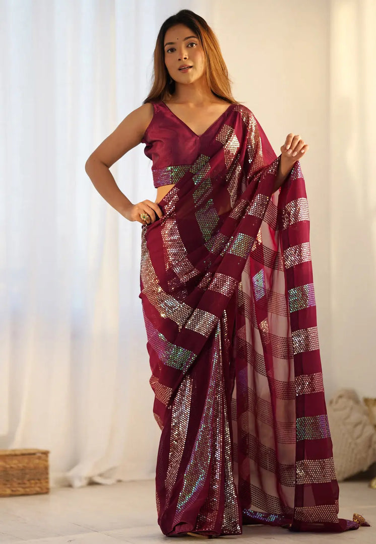 Maroon Georgette Saree With Blouse