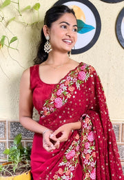 Maroon Georgette Saree With Blouse