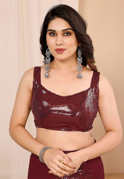 Maroon Georgette Sequence Saree