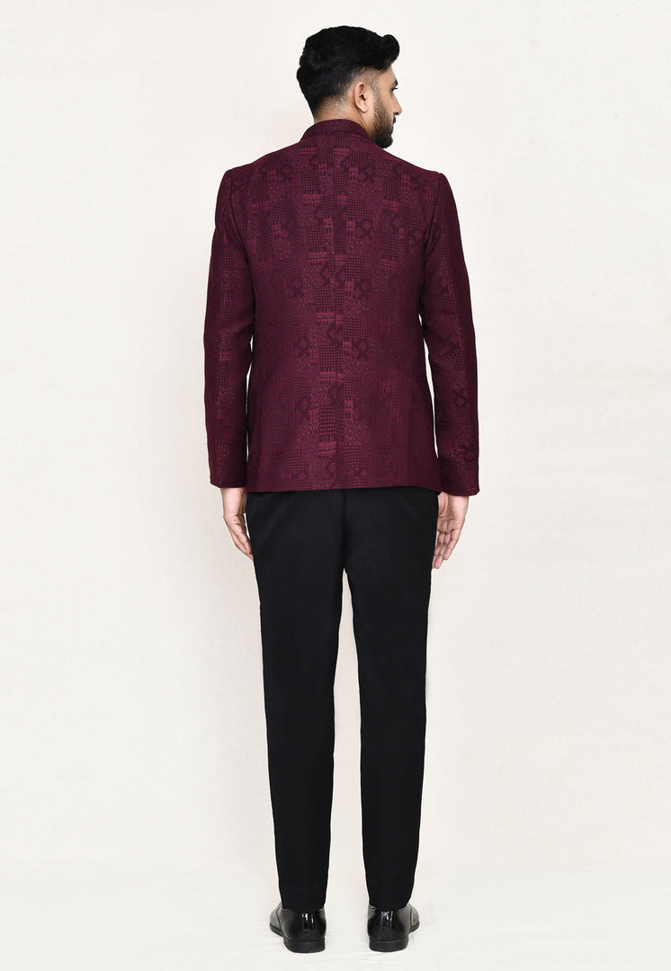Maroon Jacquard Designer Suit