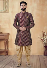 Load image into Gallery viewer, Maroon Jacquard Dhoti Sherwani
