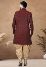 Load image into Gallery viewer, Maroon Jacquard Indo Western Suit
