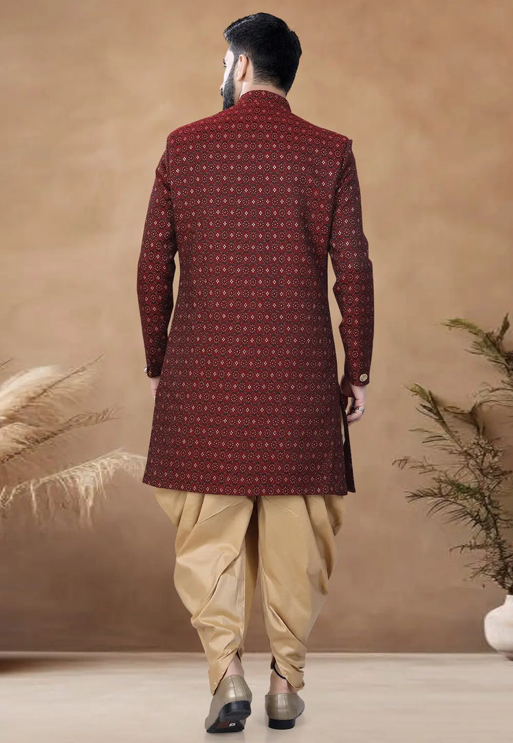 Maroon Jacquard Indo Western Suit