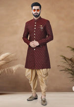 Load image into Gallery viewer, Maroon Jacquard Indo Western Suit
