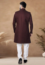 Load image into Gallery viewer, Maroon Jacquard Indo Western Suit
