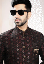 Load image into Gallery viewer, Maroon Jacquard Indo Western Suit
