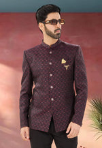 Load image into Gallery viewer, Maroon Jacquard Jodhpuri Suit
