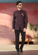 Load image into Gallery viewer, Maroon Jacquard Jodhpuri Suit
