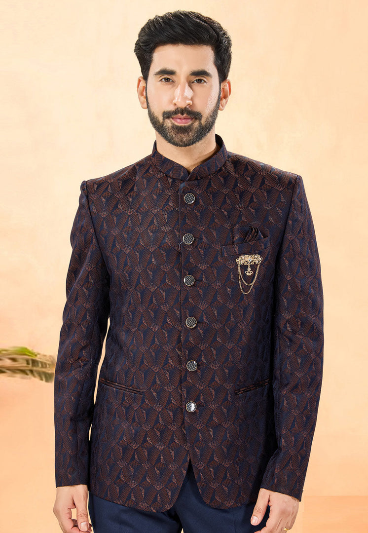 Maroon Jacquard Jodhpuri Suit