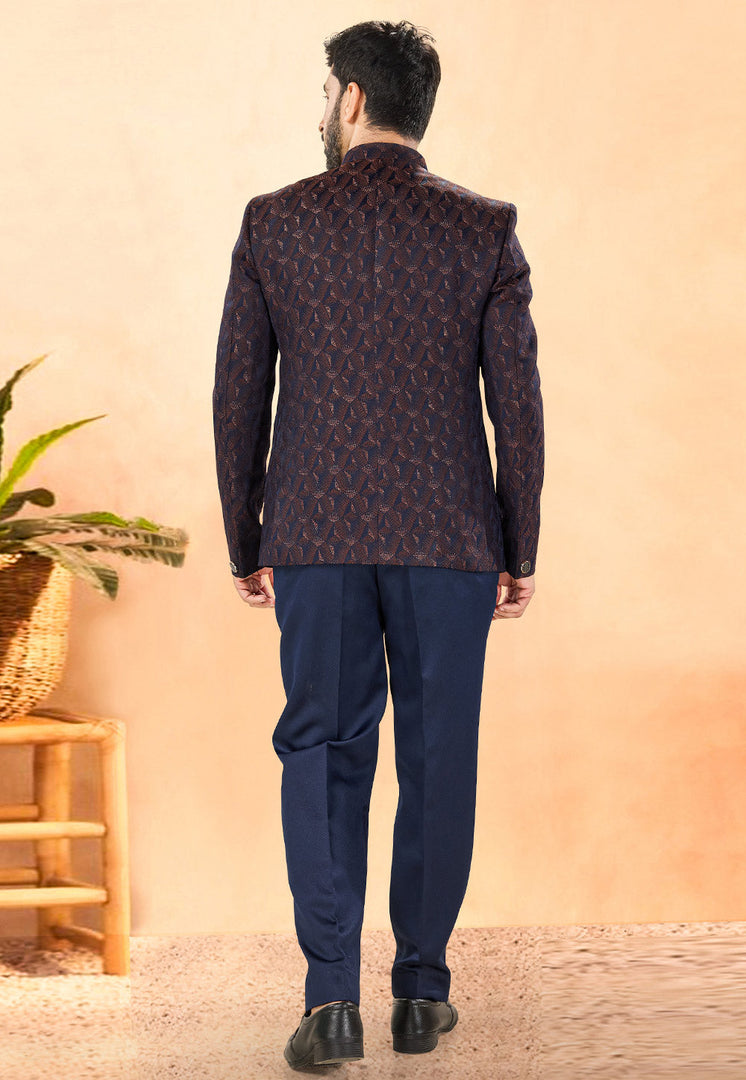 Maroon Jacquard Jodhpuri Suit