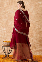 Load image into Gallery viewer, Maroon Jacquard Silk Long Choli Lehenga
