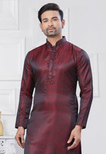 Load image into Gallery viewer, Maroon Jacquard Silk Pathani Suit
