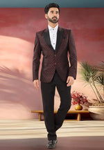 Load image into Gallery viewer, Maroon Jacquard Tuxedos Suit
