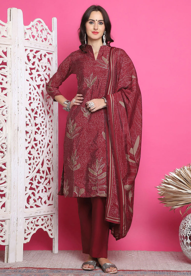 Maroon Muslin Pant Style Suit