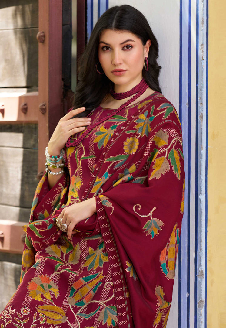 Maroon Muslin Pant Style Suit