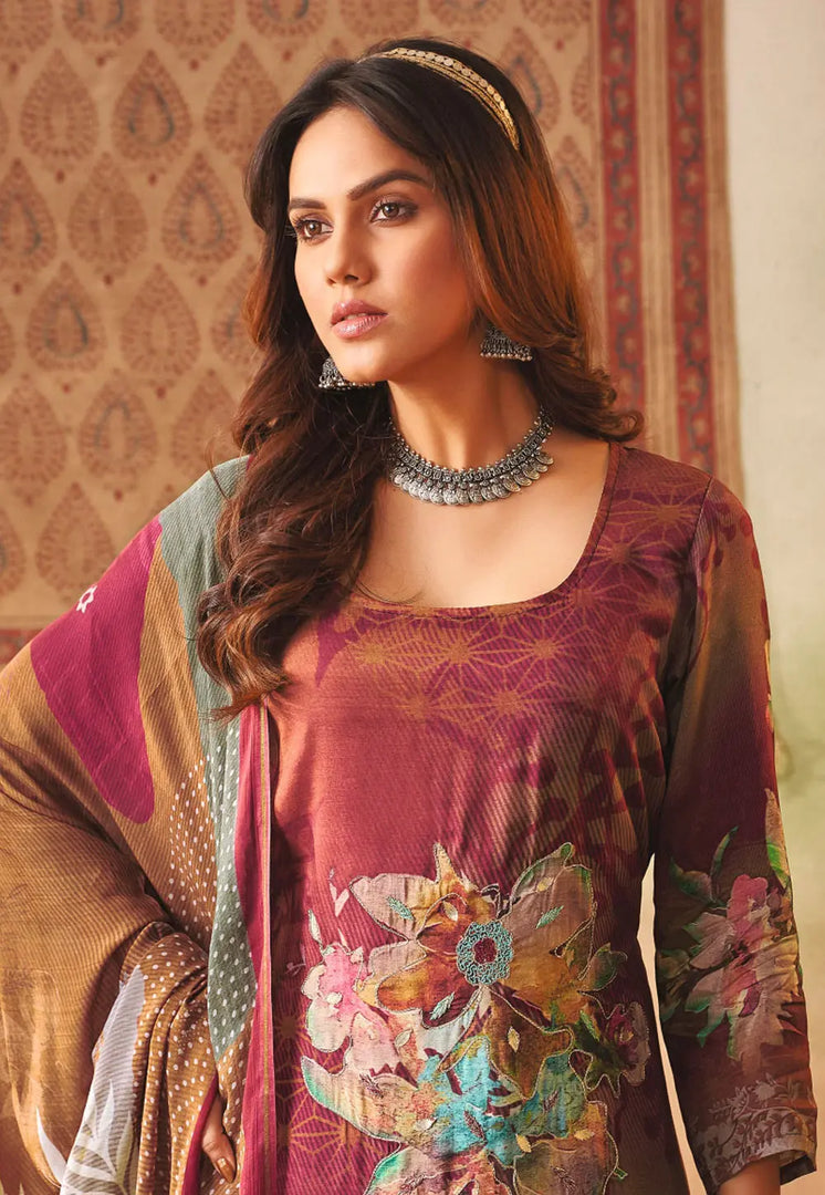 Maroon Muslin Straight Suit
