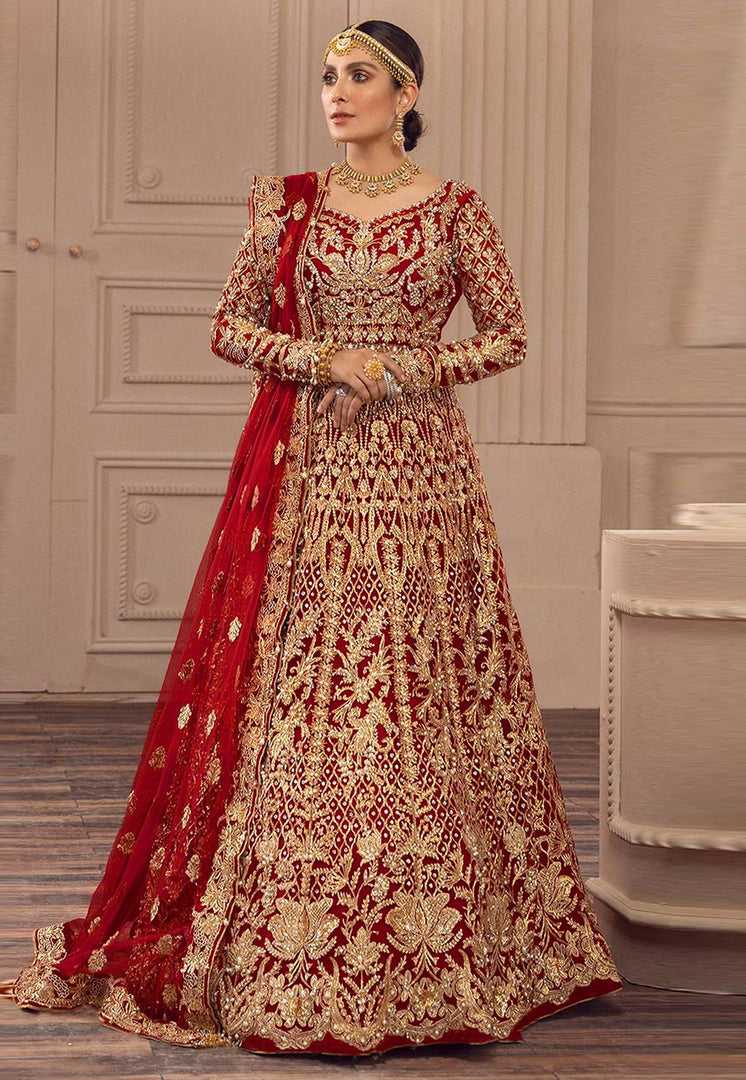 Maroon Net Embroidered Anarkali Suit