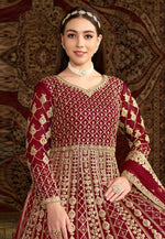 Load image into Gallery viewer, Maroon Net Embroidered Anarkali Suit
