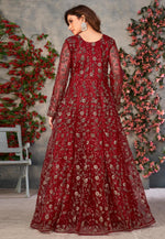 Load image into Gallery viewer, Maroon Net Embroidered Pant Style Suit
