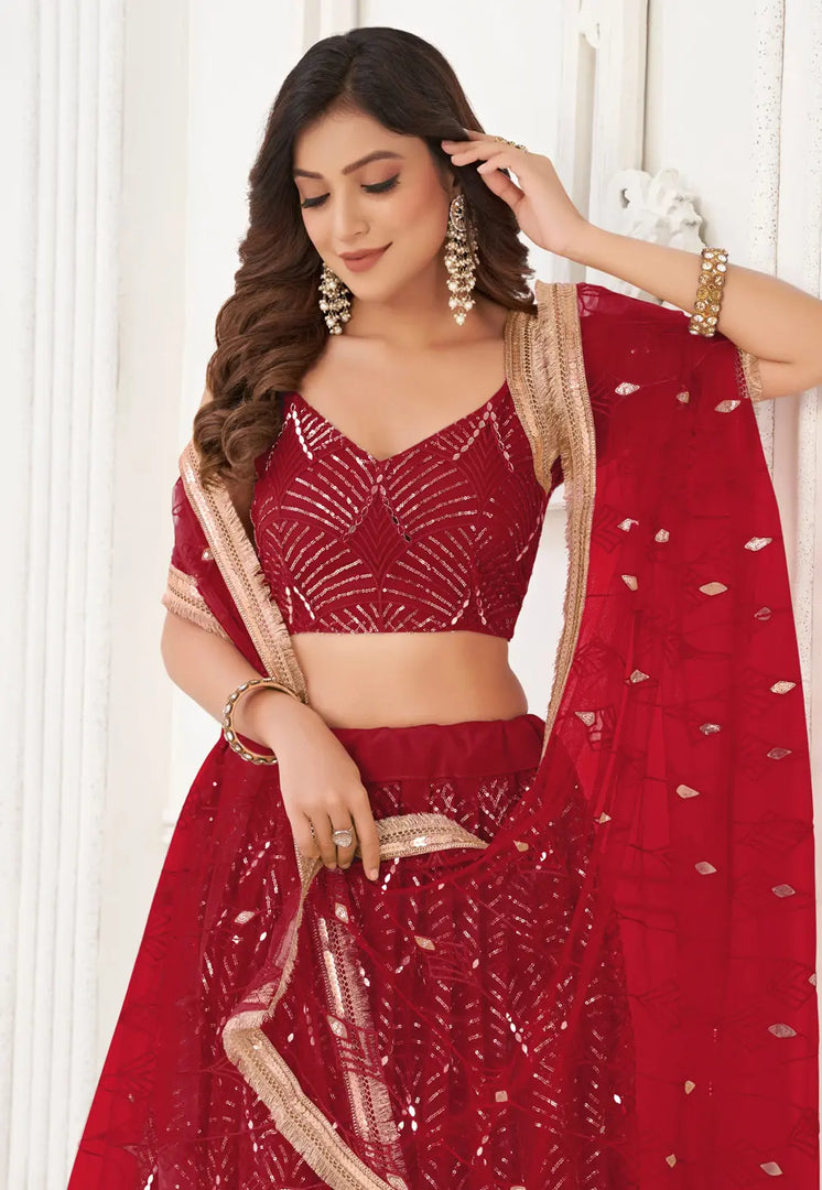 Maroon Net Lehenga Choli
