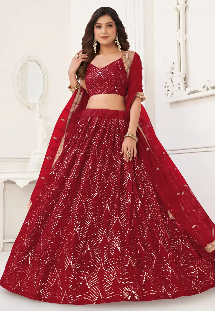 Maroon Net Lehenga Choli