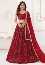 Load image into Gallery viewer, Maroon Net Lehenga Choli
