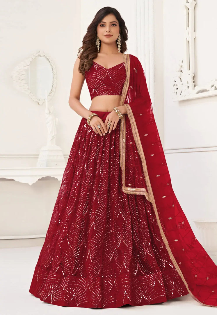 Maroon Net Lehenga Choli