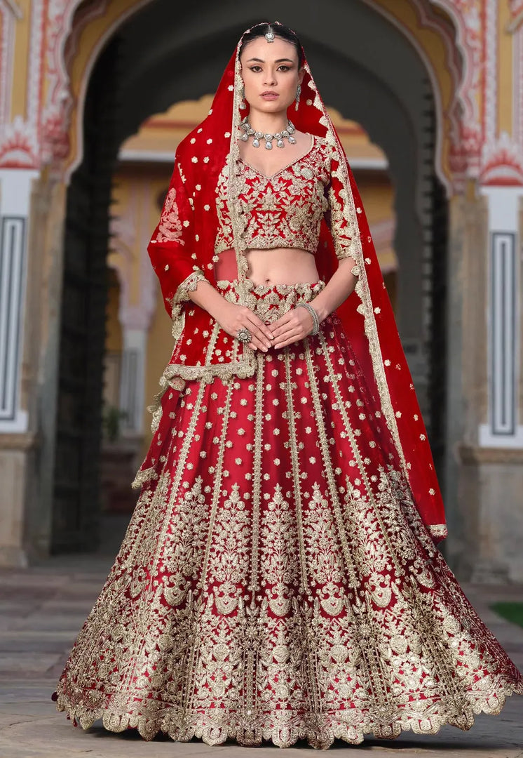 Maroon Net Wedding Lehenga Choli