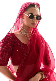 Maroon Organza Saree With Blouse