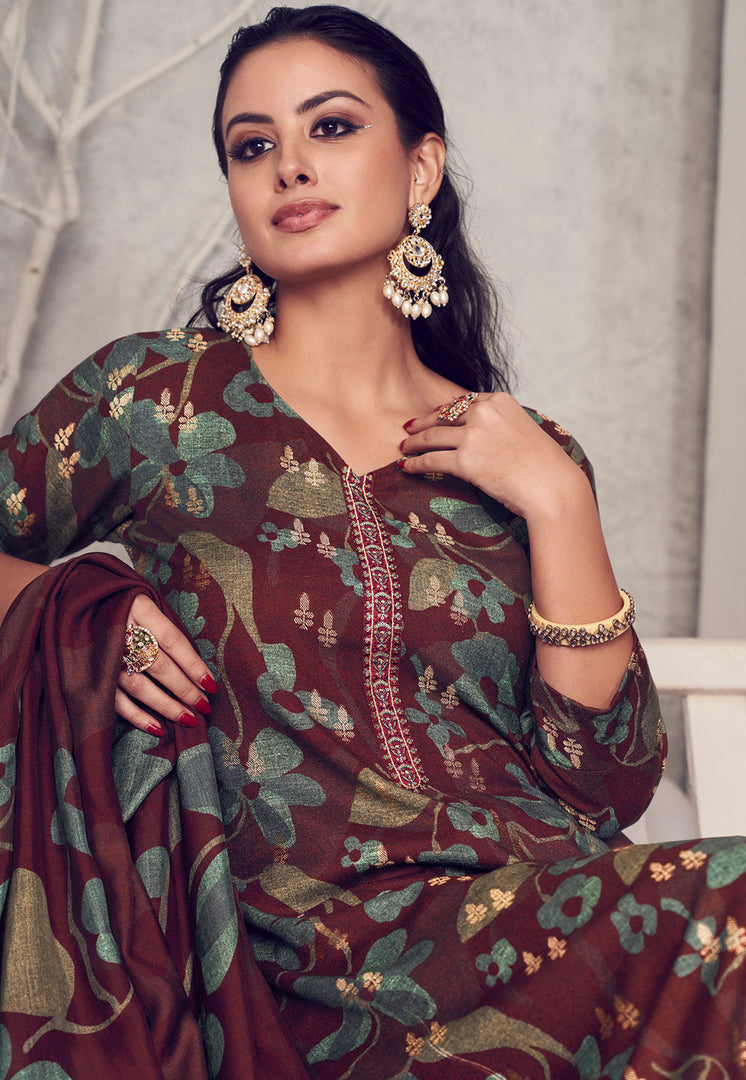 Maroon Pashmina Palazzo Suit