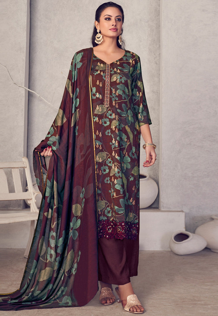 Maroon Pashmina Palazzo Suit