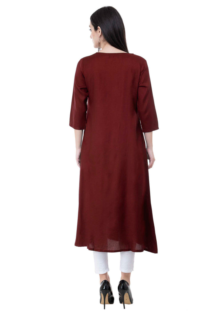 Maroon Rayon Kurta Set With Legging