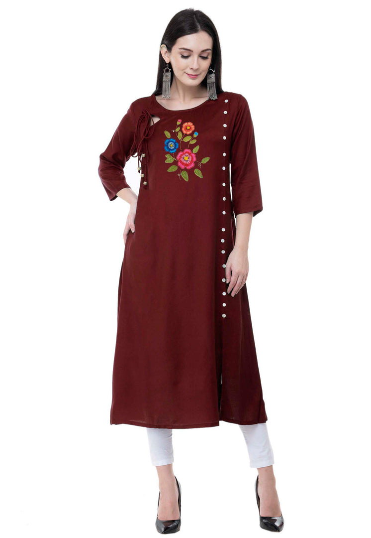 Maroon Rayon Kurta Set With Legging