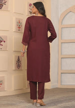 Load image into Gallery viewer, Maroon Rayon Kurta Set With Pent
