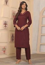 Load image into Gallery viewer, Maroon Rayon Kurta Set With Pent
