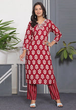 Load image into Gallery viewer, Maroon Rayon Kurta Set With Pent
