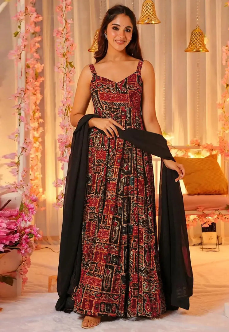 Maroon Rayon Readymade Anarkali Suit