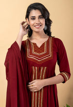Load image into Gallery viewer, Maroon Rayon Readymade Center Slit Anarkali Suit
