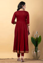 Load image into Gallery viewer, Maroon Rayon Readymade Center Slit Anarkali Suit
