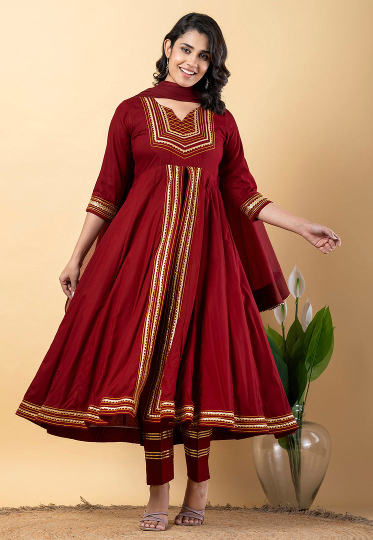 Maroon Rayon Readymade Center Slit Anarkali Suit