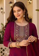 Load image into Gallery viewer, Maroon Rayon Readymade Pant Style Suit
